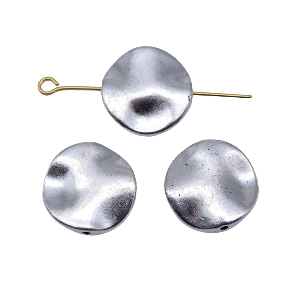 15x15x3.4mm 2.6g Antique Silver Zinc Alloy Round Loose Metal Beads with Small Hole for Bracelet Making