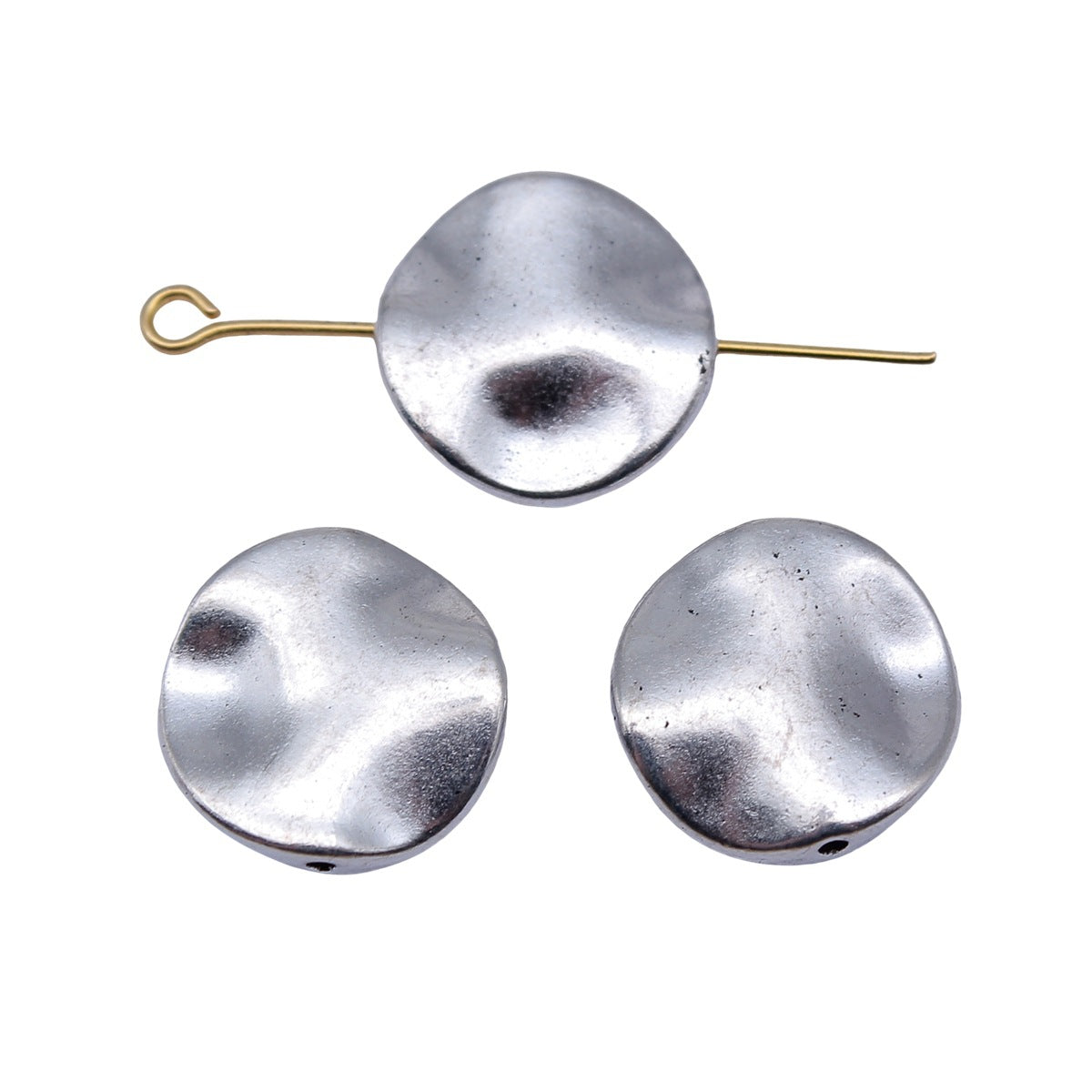 15x15x3.4mm 2.6g Antique Silver Zinc Alloy Round Loose Metal Beads with Small Hole for Bracelet Making