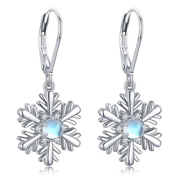Silver Tone Snowflake Drop Earrings with Blue Stones