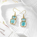 Gold Tone Pressed Flower Teddy Bear Drop Earrings in Six Colors view 6