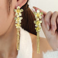 Crystal Look Flower Chain Fringe Long Stud Earrings view 1