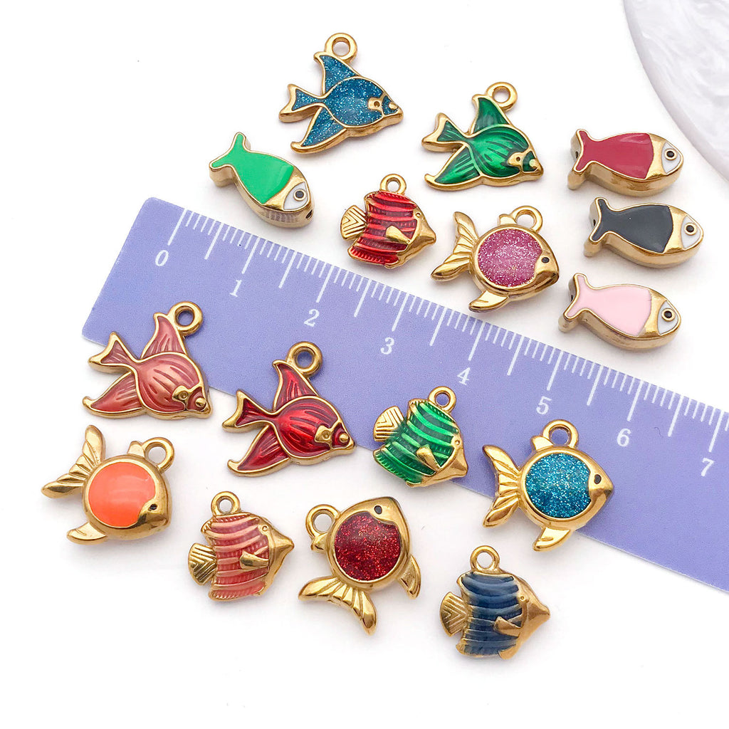 Stainless Steel Gold-Plated Colorful Goldfish Charm Pendant for Bracelet Necklace DIY