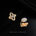 Gold Openwork Four Leaf Clover Pave Stud Clip Earrings view 7
