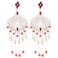 Red Crystal Filigree Long Tassel Earrings Statement Jewelry view 5
