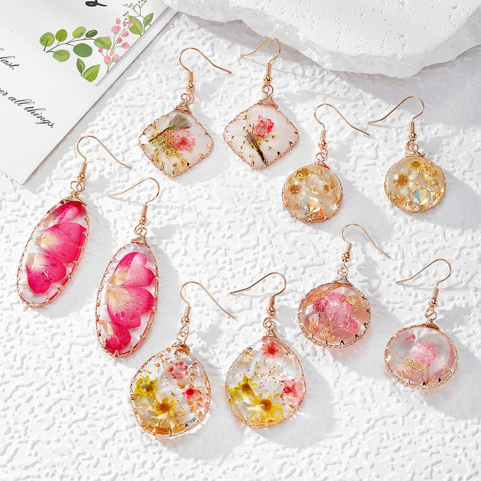 Wire Wrapped Mixed Shape Dried Flower Earrings 5 Styles