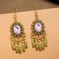 Nine Antique Gold Colored Stone Tassel Hook Earrings view 2