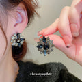 Gray and Black Crystal Floral Cluster Stud Earrings view 1