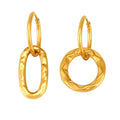 Gold Asymmetric Hammered Oval and Round Hoop Earrings view 5
