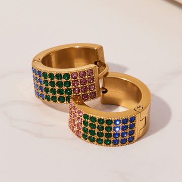 Four Row Crystal Hoop Earrings in Seven Colors and Three Sizes