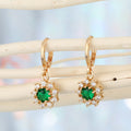 Gold Tone Round Crystal Halo Huggie Earrings in Green and Blue view 3