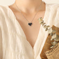 Black Crystal Heart Pendant Necklace Gold Steel Metal Frame view 7