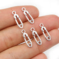 Safety Pin Shaped Charms in Two Sizes and Silver Tone Metal view 4