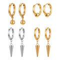 Gold and Silver Tone Spike and Ball Huggie Hoop Earrings view 1