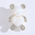 Iridescent White Pearl Bear Brooch Rhinestone Accents Gold Tone view 6