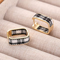 Gold Tone Plaid Fabric Rectangle Huggie Earrings view 2