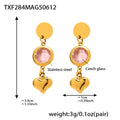 Gold Disc Czech Glass Heart Drop Earrings Multi Colors view 7