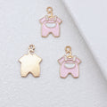 Gold Tone Enamel Overalls Charms in Blue and Pink Colors view 3
