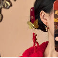Red Velvet Gold Butterfly Firecracker Tassel Bang Hair Clip view 4