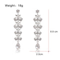 Blue Silver Tone Leaf Tassel Crystal Two Designs Metal Dangle Earrings view 5