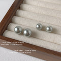 Grey Pearl Round Ball Stud Earrings Large Small Sizes view 4