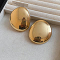 Polished Oval Dome Statement Stud Earrings with Polished Metal Tone Details view 6