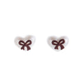 White Heart Red Bow Pearl Look Delicate Stud Earrings view 5