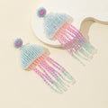 Blue Beaded Jellyfish Drop Earrings With Pastel Fringe Tassels view 4