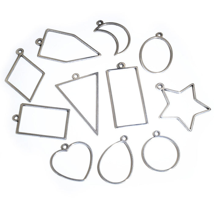 Steel Tone Open Geometric Pendant Frames in Twelve Shapes
