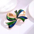 Blue Gold Tone Ribbon Bow Enamel Metal Brooch Pin for Jackets and Lapels view 4