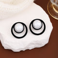 Red and Black Double Ring Pearl Look Statement Stud Earrings view 7