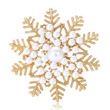 Snowflake Brooch with Pearl-look Center In 2 Color Variants