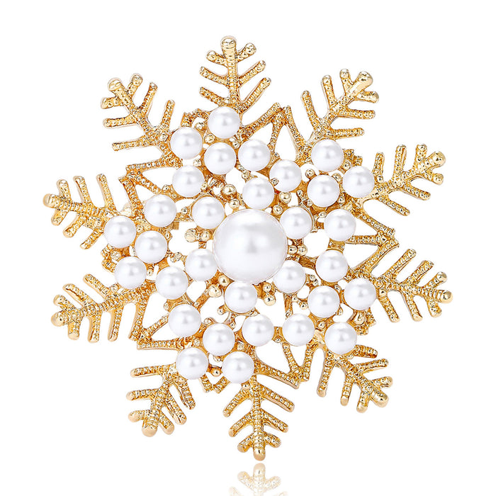 Snowflake Brooch with Pearl-look Center In 2 Color Variants