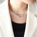 Cuban Link Heart Choker Necklace Gold Or Steel Finish view 6