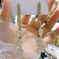 Gold Tone Tulip Crystal Long Drop Earrings Jewelry view 3