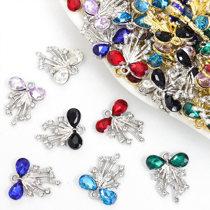 Crystal Ribbon Tassel Metal Jewelry Charms, 16 Colorways