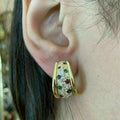 Gold Tone Multicolor Crystal Tapered Huggie Earrings view 3