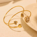 Gold Open Cuff Bracelets Rose Flower Heart And Bees view 3