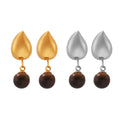 Teardrop Stud Earrings with Tiger Eye Bead Drops Gold Steel view 5