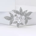 Rhinestone Pearl Leaf Cluster Brooch Gold Silver Tone view 3