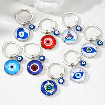 Evil Eye Glass Cabochon Keychain 8 Color Eye Styles
