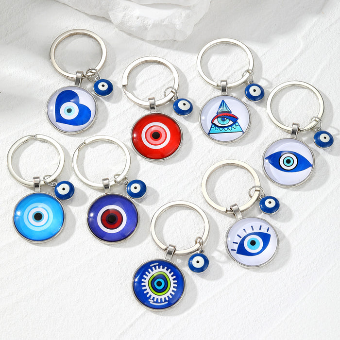 Evil Eye Glass Cabochon Keychain 8 Color Eye Styles