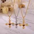 Gold Silver Cross Pendant Necklaces With Center Stone view 4