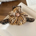 Coffee Yarn Flower Hair Claw Clip Fabric Wrapped Arms view 1