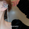 Silver Tone Crystal Butterfly Long Chain Ear Clips view 3