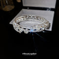 Silver Tone Open Floral Lattice Hinged Bangle With Clear Crystal Flowers view 4