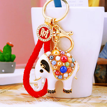 Multicolor Beaded Elephant Keychains in Three Plain and Fortune Loop Options