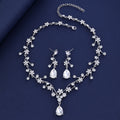 Black Silver Tone Crystal Floral Teardrop Crystal Two Designs Metal Necklace and Earring view 3