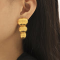 Gold Ribbed Three-Segment Peanut Drop Titanium Steel Earrings view 4