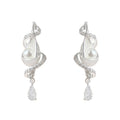 Silver Conch Shell Pearl Teardrop Crystal Dangle Earrings view 5