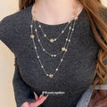 Long Layered Gold Tone Necklace with Brown Crystal Stations view 3